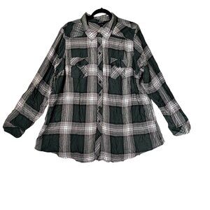 NWT Torrid Green White Plaid Button Up Shirt 3X LS Lightweight Womens Top